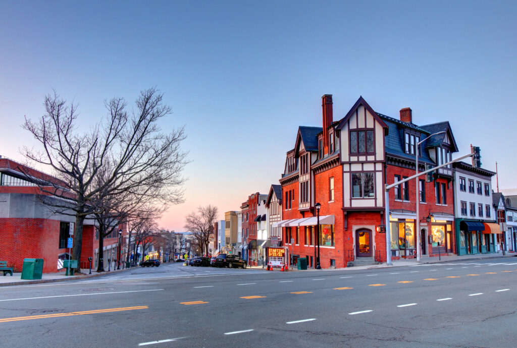 Shops and restaurants on Greenwich Avenue in Greenwich Connecticut 