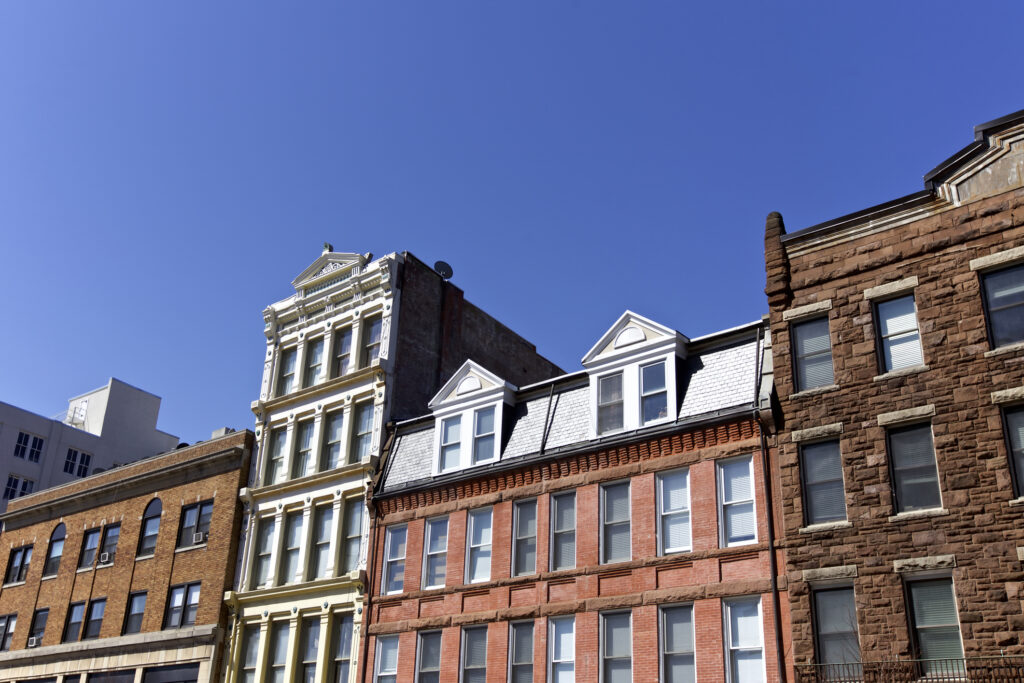 Buildings along Atlantic Street in downtown Stamford Connecticut